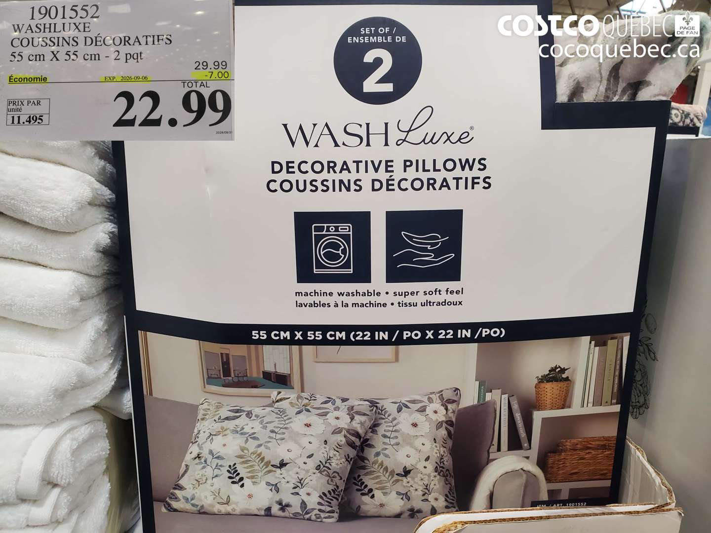 1901552 WASHLUXE COUSSINS DÉCORATIFS 55 CM X 55 CM - 2 PQT. ($7.00 INSTANT SAVINGS EXPIRES ON 2026-09-06) $22.99