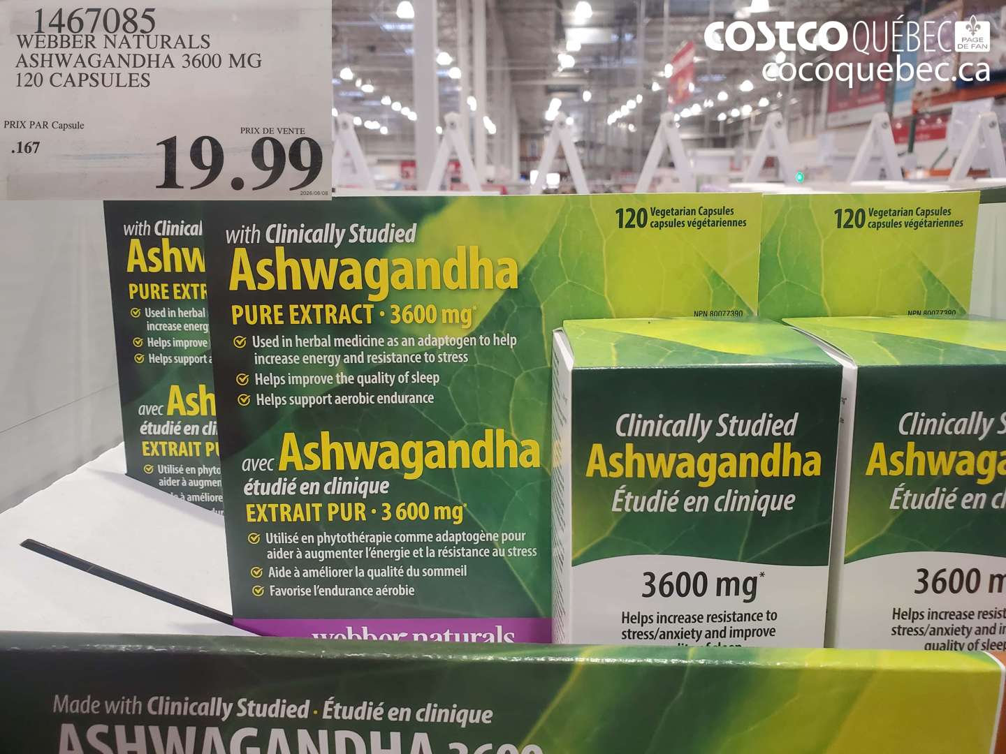 1467085 WEBBER NATURALS ASHWAGANDHA 3600 MG 120 CAPSULES $19.99