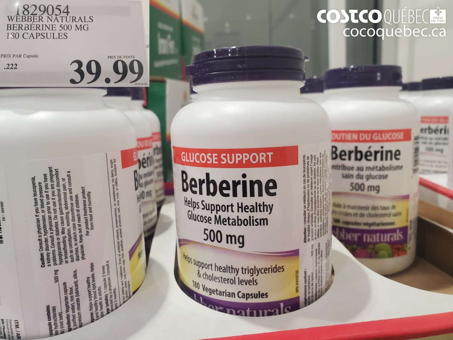 1829054 WEBBER NATURALS BERBÉRINE 500 MG 180 CAPSULES $39.99