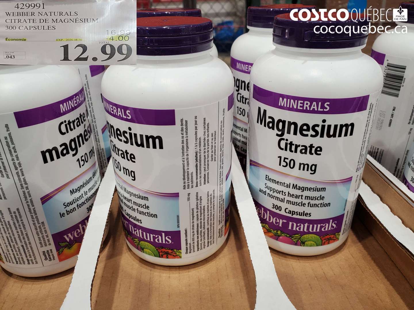 429991 WEBBER NATURALS CITRATE DE MAGNÉSIUM 300 CAPSULES ($4.00 INSTANT SAVINGS EXPIRES ON 2026-08-30) $12.99