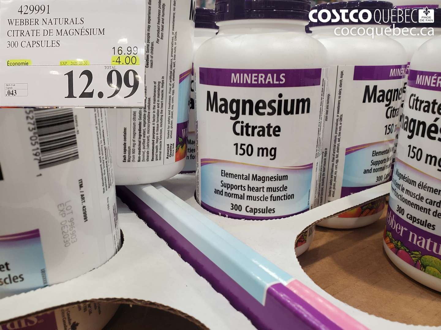 429991 WEBBER NATURALS CITRATE DE MAGNÉSIUM 300 CAPSULES ($4.00 INSTANT SAVINGS EXPIRES ON 2026-08-30) $12.99