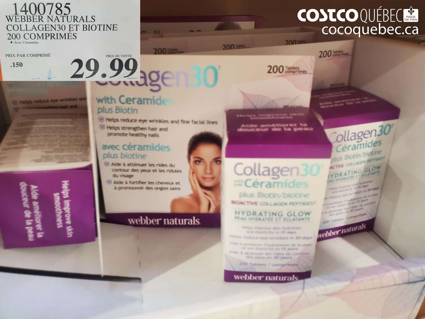 1400785 WEBBER NATURALS COLLAGEN30 ET BIOTINE 200 COMPRIMÉS $29.99