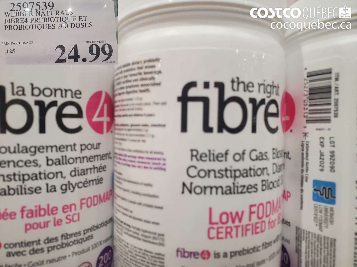 2597539 WEBBER NATURALS FIBRE4 PRÉBIOTIQUE ET PROBIOTIQUES 200 DOSES $24.99