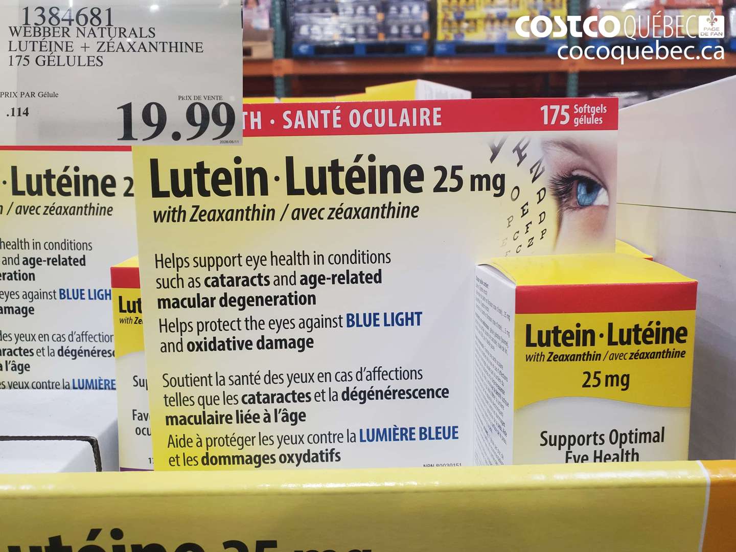 1384681 WEBBER NATURALS LUTÉINE + ZÉAXANTHINE 175 GÉLULES $19.99