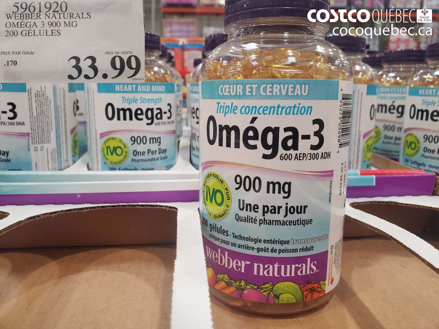 5961920 WEBBER NATURALS OMEGA 3 900 MG 200 GÉLULES $33.99