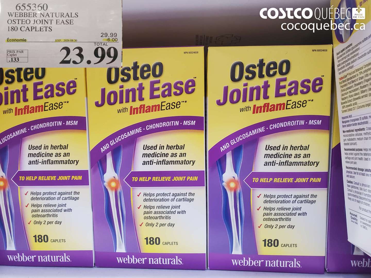 655360 WEBBER NATURALS OSTEO JOINT EASE 180 CAPLETS ($6.00 INSTANT SAVINGS EXPIRES ON 2026-08-30) $23.99