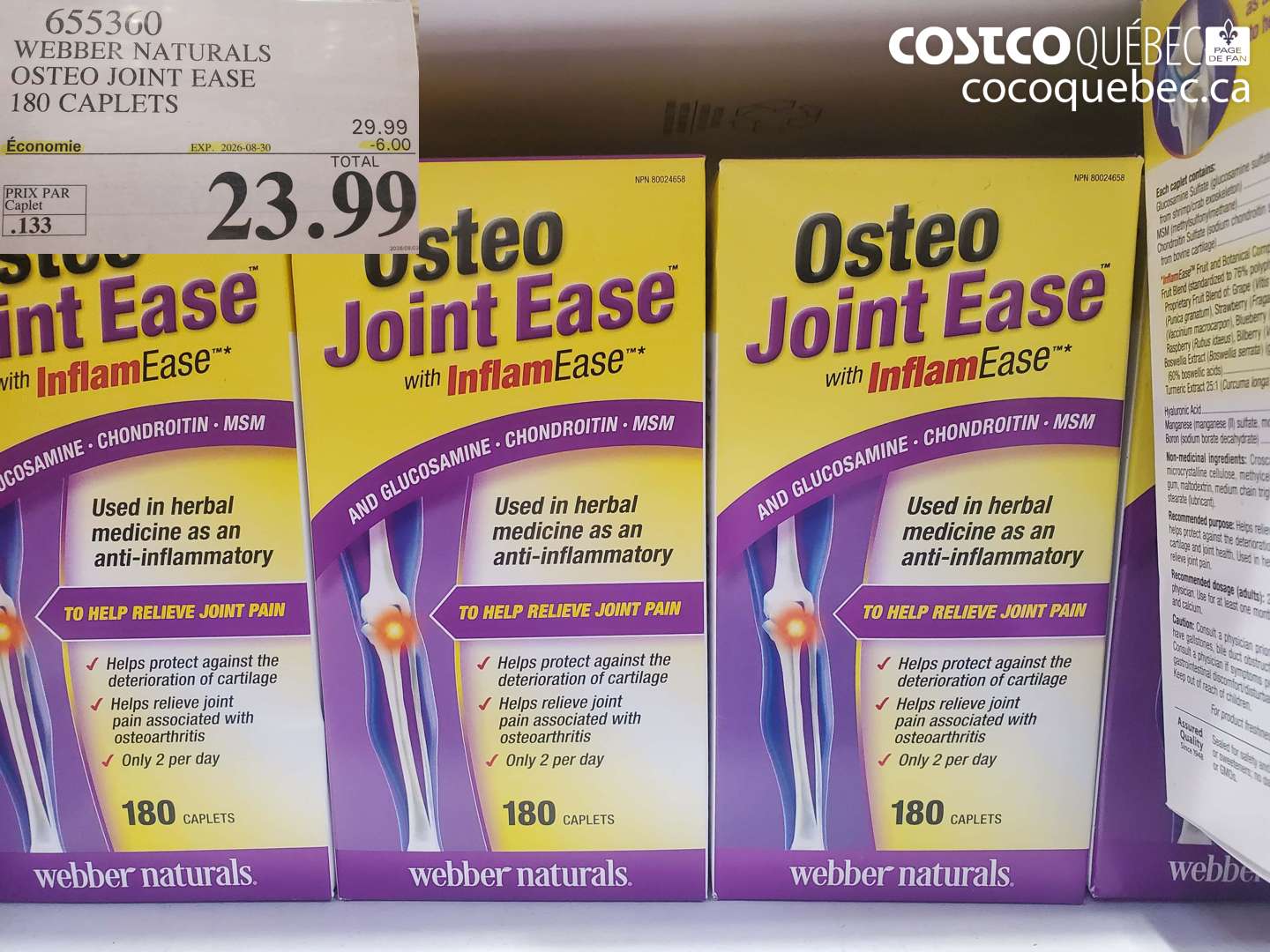 655360 WEBBER NATURALS OSTEO JOINT EASE 180 CAPLETS ($6.00 INSTANT SAVINGS EXPIRES ON 2026-08-30) $23.99