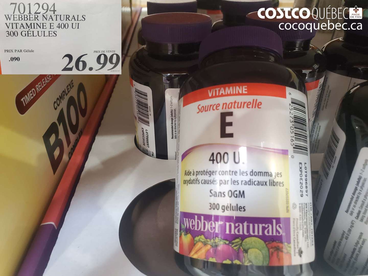 701294 WEBBER NATURALS VITAMINE E 400 UI 300 GÉLULES $26.99