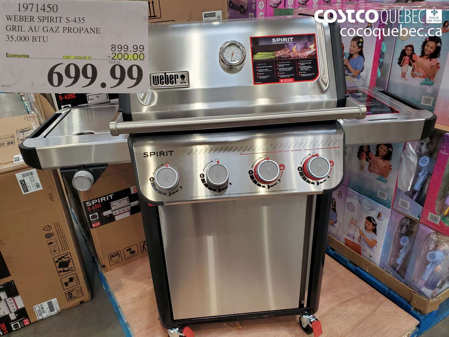 1971450 WEBER SPIRIT S-435 GRIL AU GAZ PROPANE 35,000 BTU ($200.00 INSTANT SAVINGS EXPIRES ON 2026-09-13) $699.99