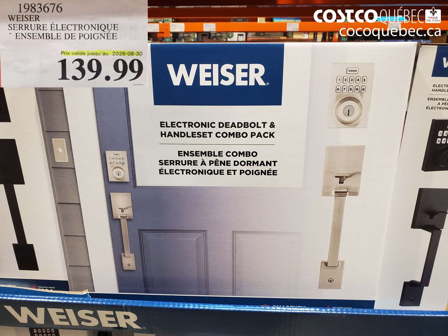 1983676 WEISER SERRURE ÉLECTRONIQUE (EXPIRES ON 2026-08-30) $139.99