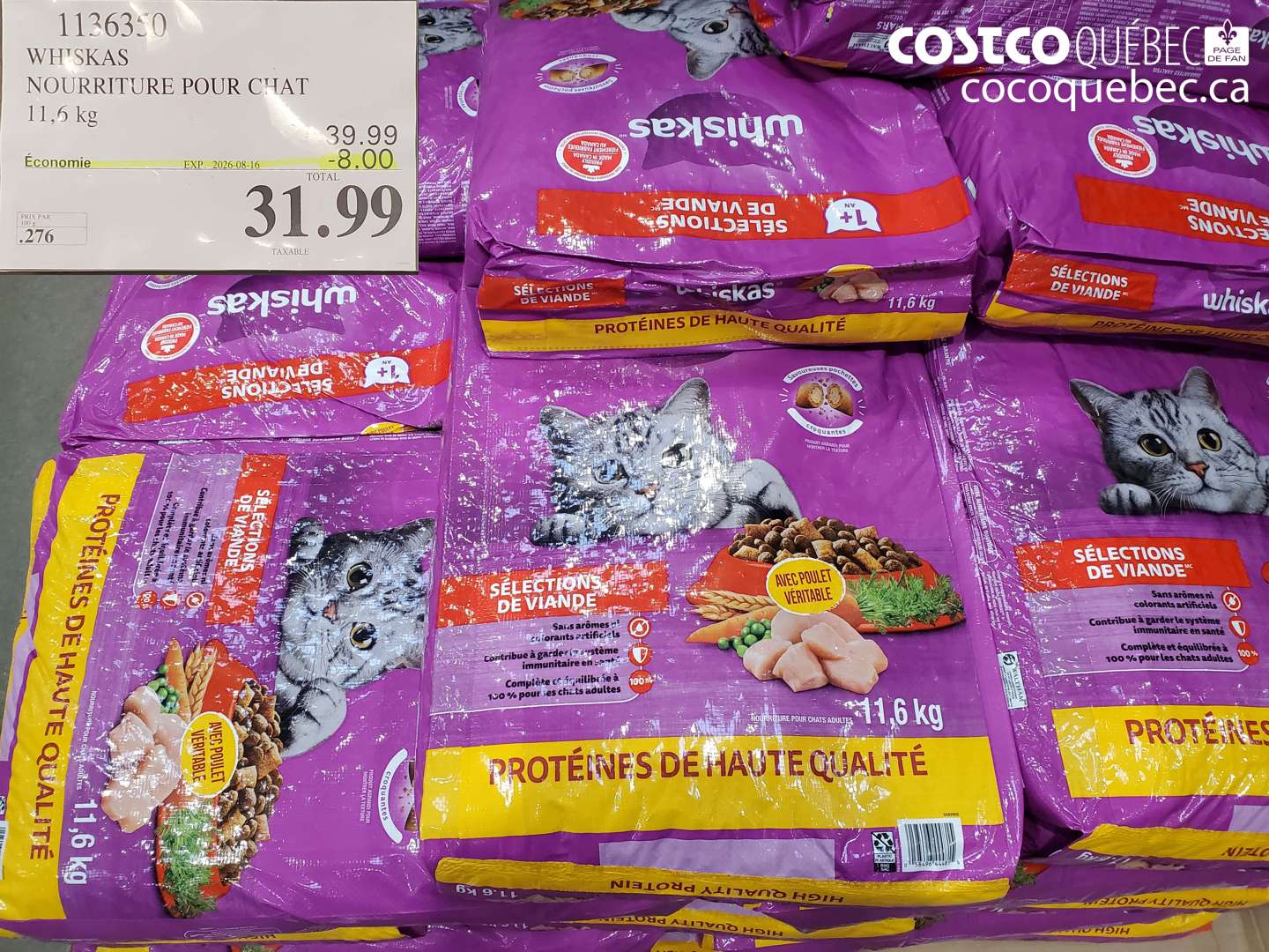 1136350 WHISKAS NOURRITURE POUR CHAT 11.6 KG ($8.00 INSTANT SAVINGS EXPIRES ON 2026-08-16) $31.99