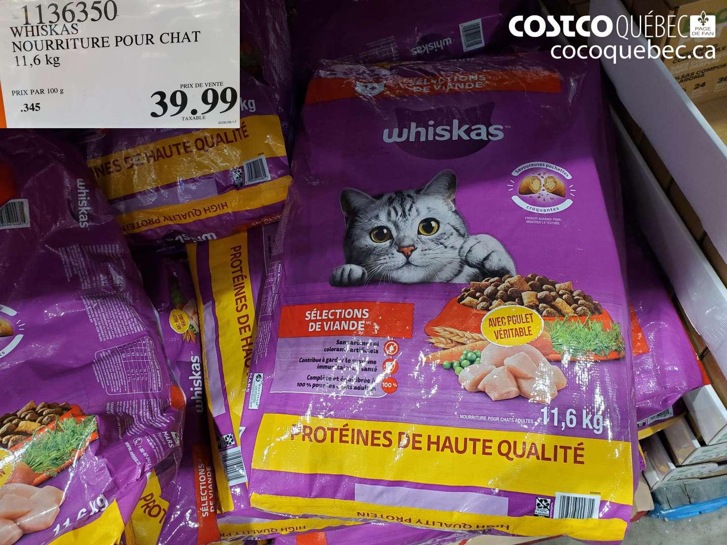 1136350 WHISKAS NOURRITURE POUR CHAT $39.99