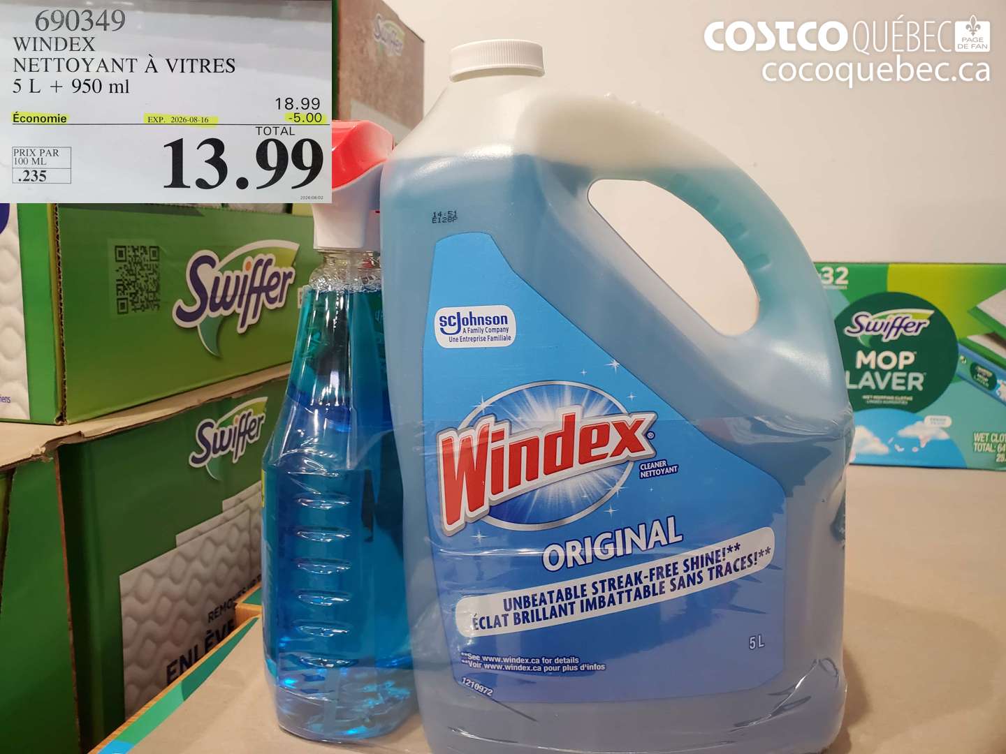 690349 WINDEX NETTOYANT À VITRES 5 L + 950 ML ($5.00 INSTANT SAVINGS EXPIRES ON 2026-08-16) $13.99
