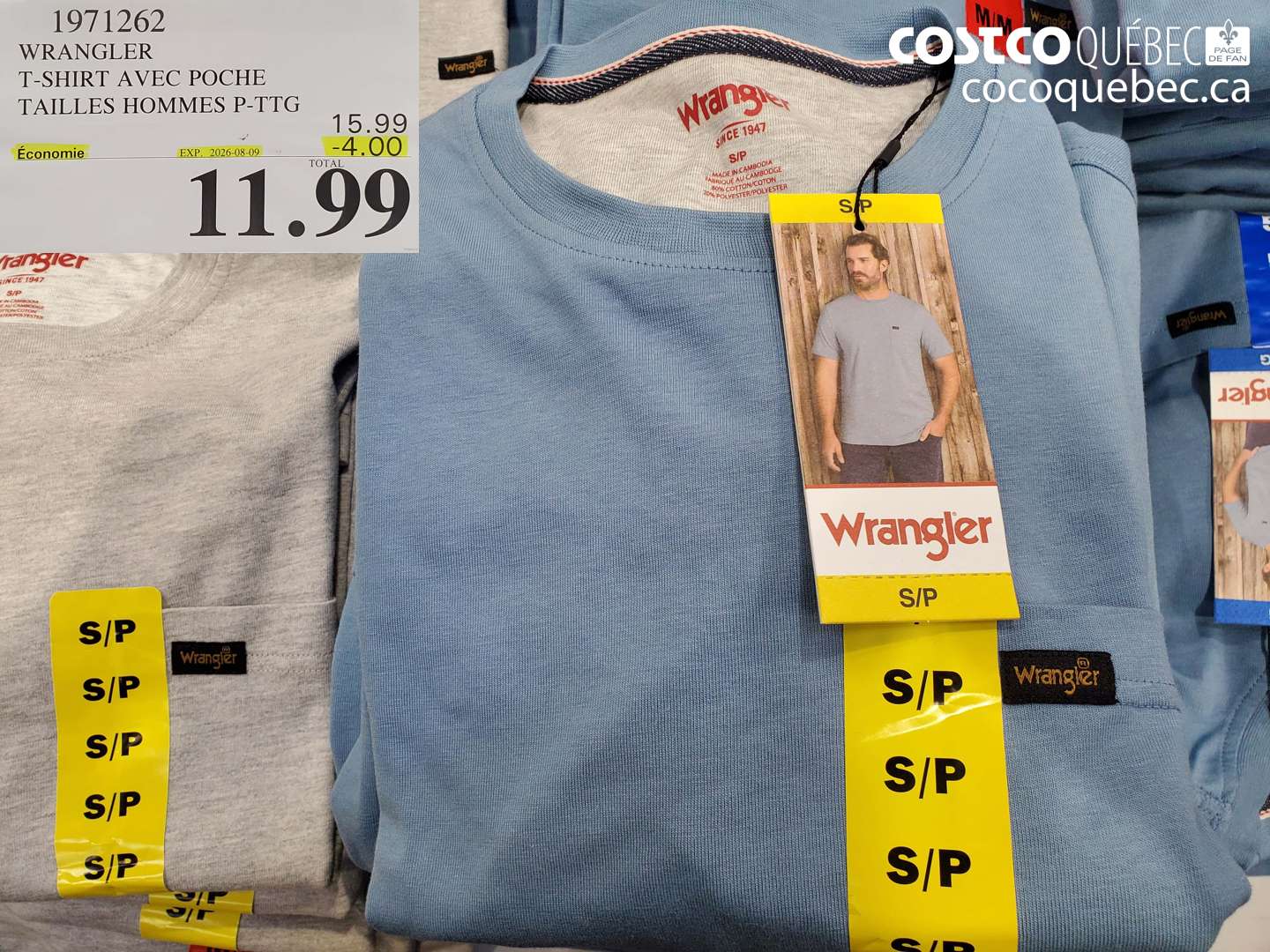 1971262 WRANGLER T-SHIRT AVEC POCHE TAILLES HOMMES P-TTG ($4.00 INSTANT SAVINGS EXPIRES ON 2026-08-09) $11.99