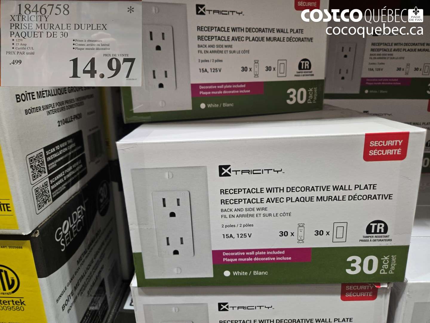 1846758 XTRICITY PRISE MURALE DUPLEX PAQUET DE 30 $14.97