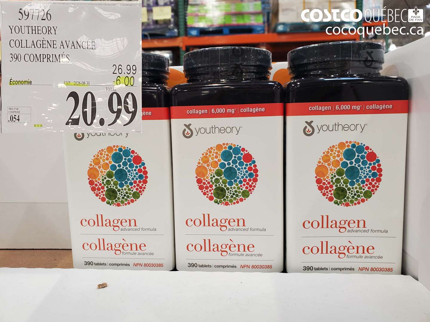 597726 YOUTHEORY COLLAGÈNE AVANCÉE 390 COMPRIMÉS ($6.00 INSTANT SAVINGS EXPIRES ON 2026-08-30) $20.99