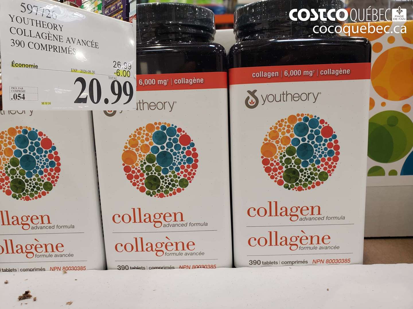 597726 YOUTHEORY COLLAGÈNE AVANCÉE 390 COMPRIMÉS ($6.00 INSTANT SAVINGS EXPIRES ON 2026-08-30) $20.99