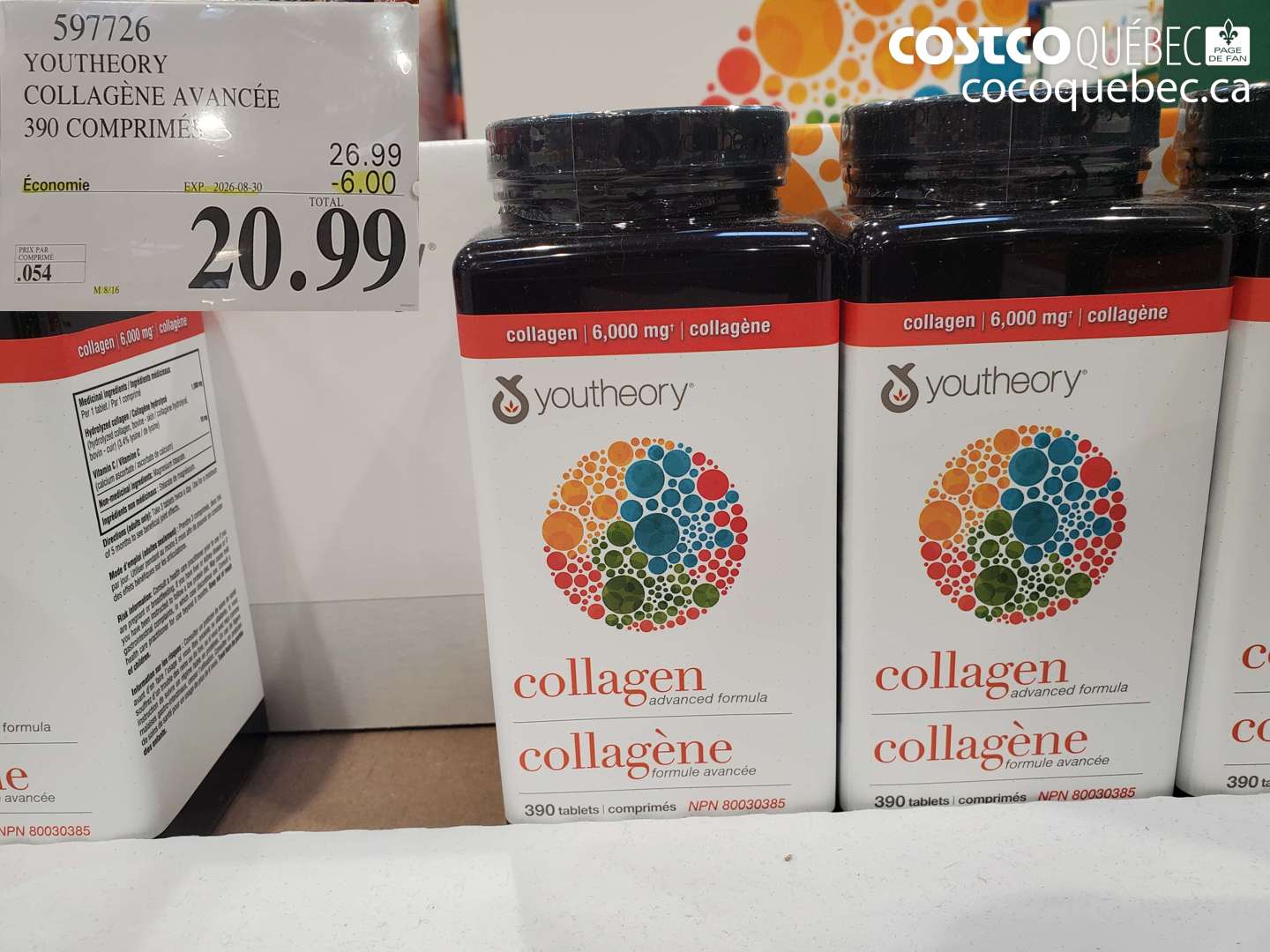 597726 YOUTHEORY COLLAGÈNE AVANCÉE 390 COMPRIMÉS ($6.00 INSTANT SAVINGS EXPIRES ON 2026-08-30) $20.99
