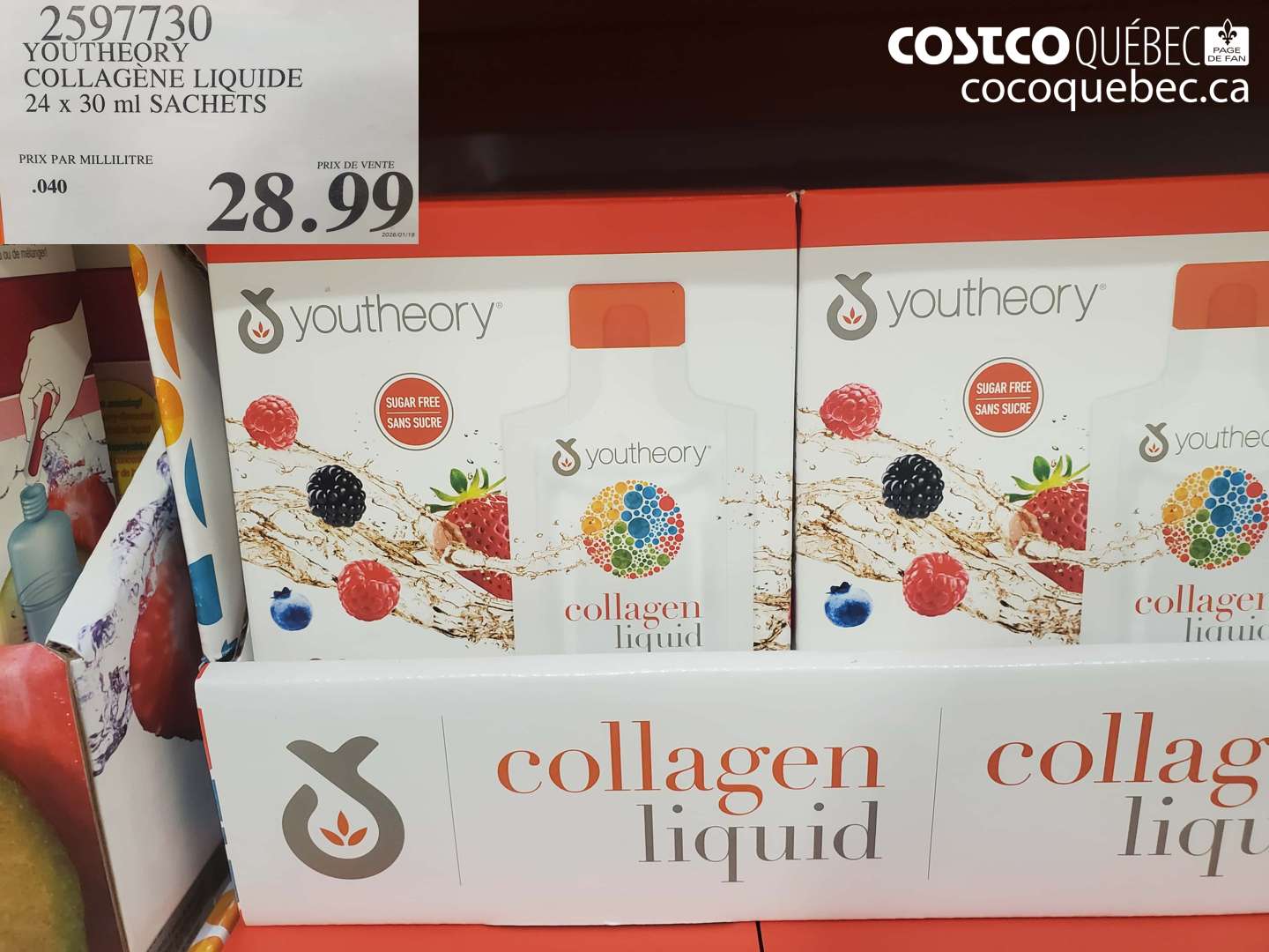 2597730 YOUTHEORY COLLAGÈNE LIQUIDE 24 X 30 ML SACHETS $28.99