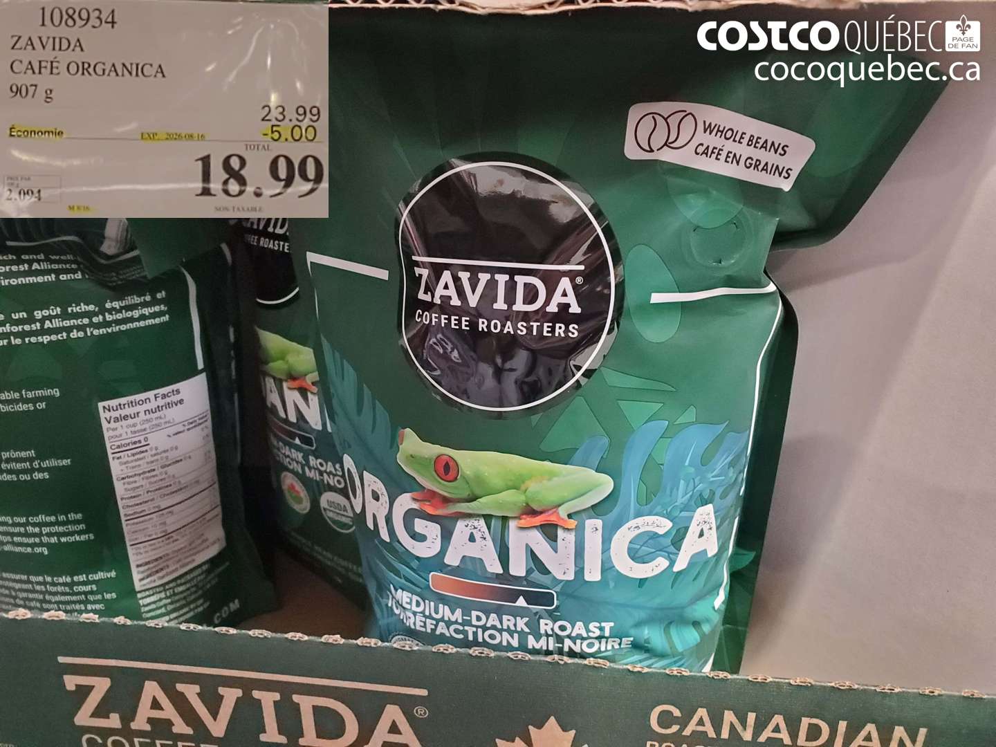 108934 ZAVIDA CAFÉ ORGANICA ($5.00 INSTANT SAVINGS EXPIRES ON 2026-08-16) $18.99