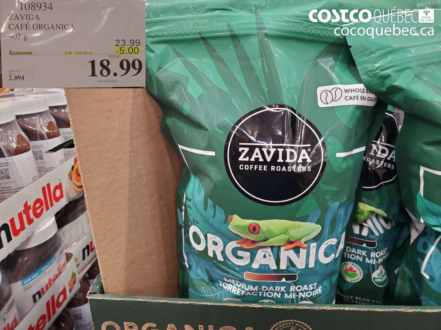 108934 ZAVIDA CAFÉ ORGANICA 907 G ($5.00 INSTANT SAVINGS EXPIRES ON 2026-08-16) $18.99
