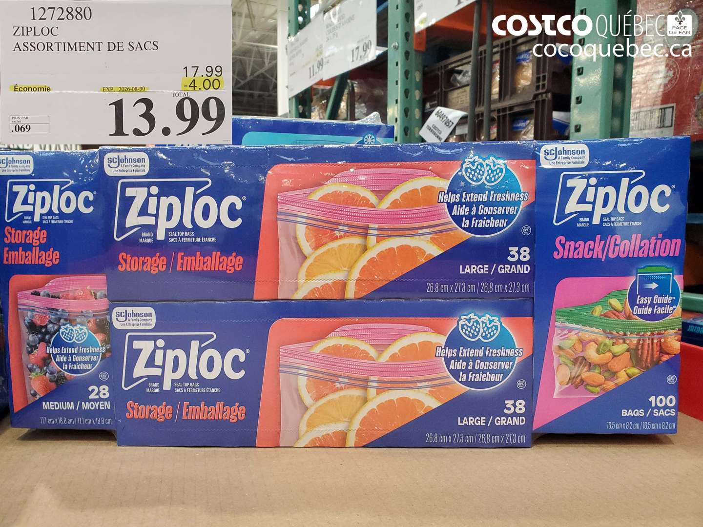 1272880 ZIPLOC ASSORTIMENT DE SACS ($4.00 INSTANT SAVINGS EXPIRES ON 2026-08-30) $13.99