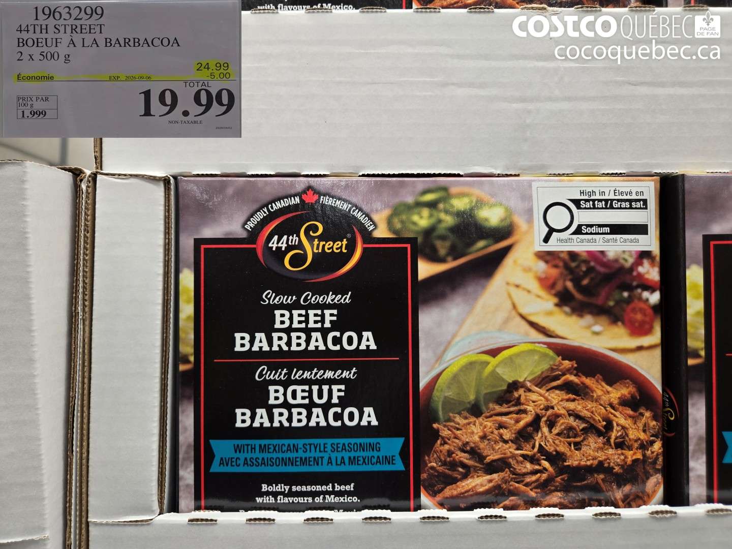 1963299 44TH STREET BOEUF À LA BARBACOA 2 X 500 G ($5.00 INSTANT SAVINGS EXPIRES ON 2026-09-06) $19.99