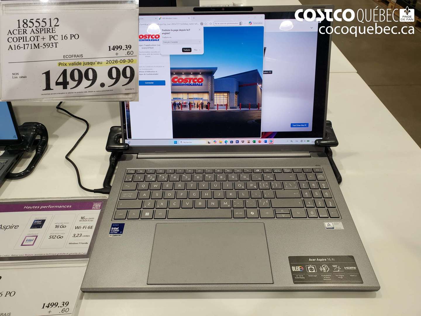1855512 ACER ASPIRE COPILOT+ PC 16 PO A16-I71M-593T (EXPIRES ON 2026-09-30) $1499.99