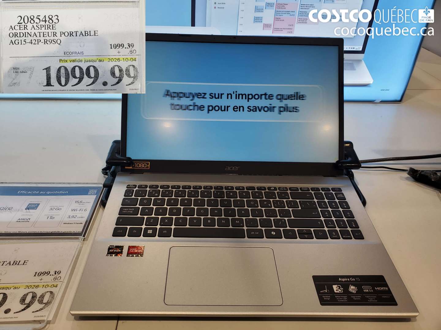 2085483 ACER ASPIRE ORDINATEUR PORTABLE AG15-42P-R9SQ (EXPIRES ON 2026-10-04) $1099.99