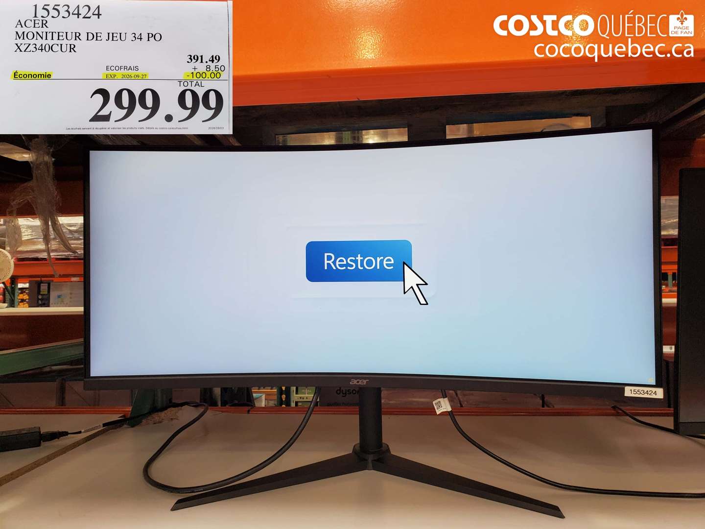 1553424 ACER MONITEUR DE JEU 34 PO XZ340CUR ($100.00 INSTANT SAVINGS EXPIRES ON 2026-09-27) $299.99