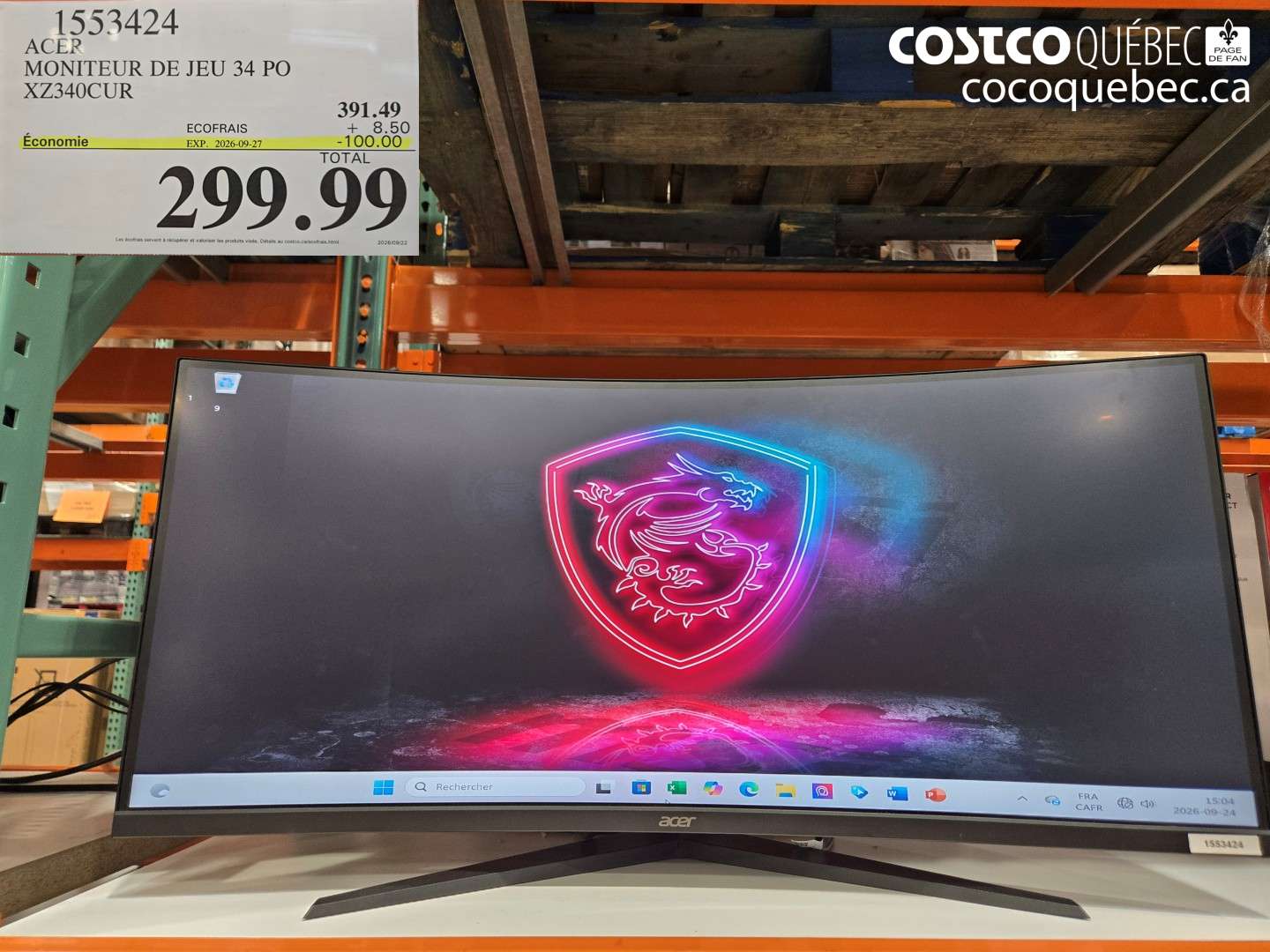 1553424 ACER MONITEUR DE JEU 34 PO XZ340CUR ($100.00 INSTANT SAVINGS EXPIRES ON 2026-09-27) $299.99