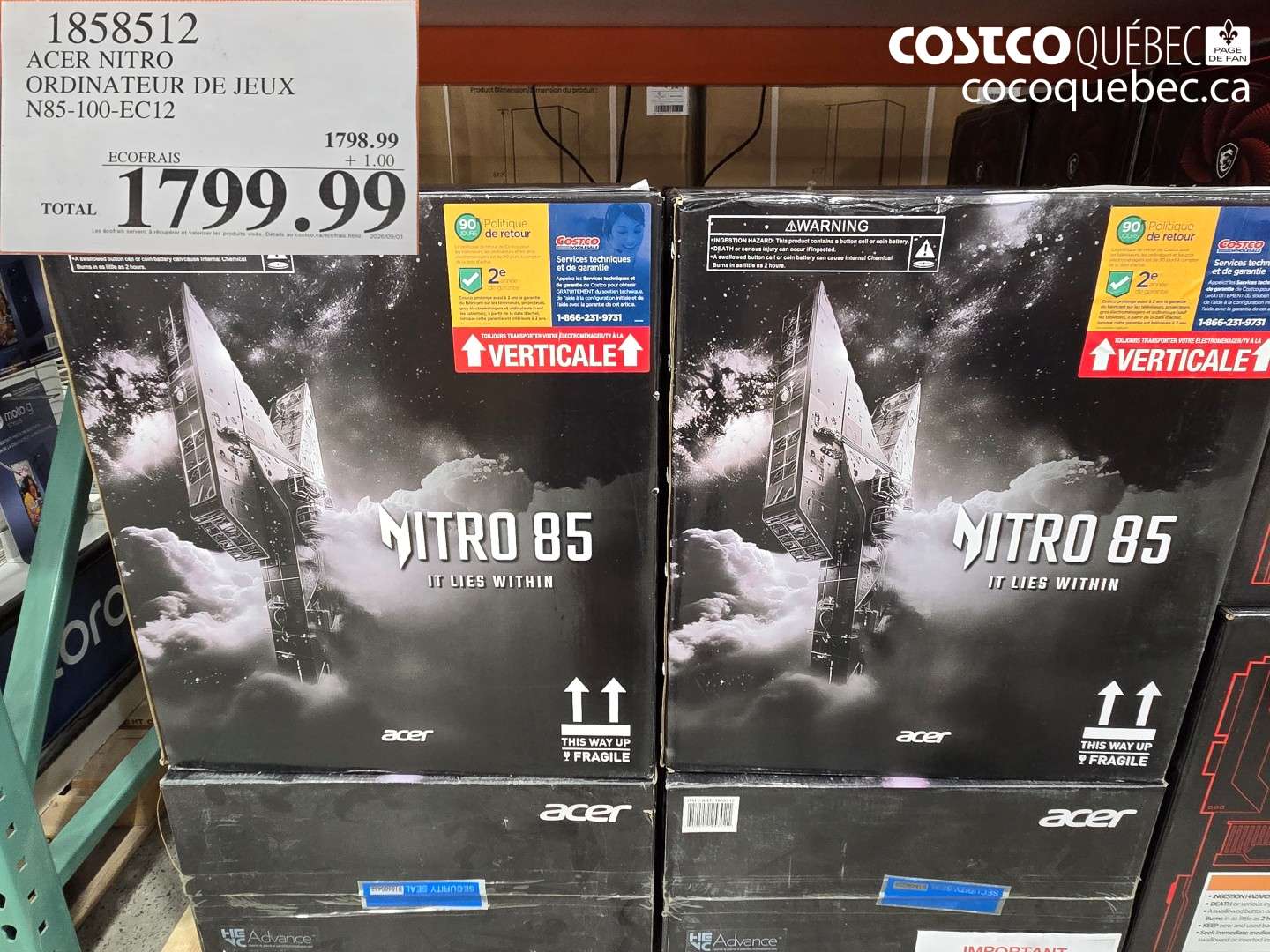 1858512 ACER NITRO ORDINATEUR DE JEUX N85-100-EC12 $1799.99