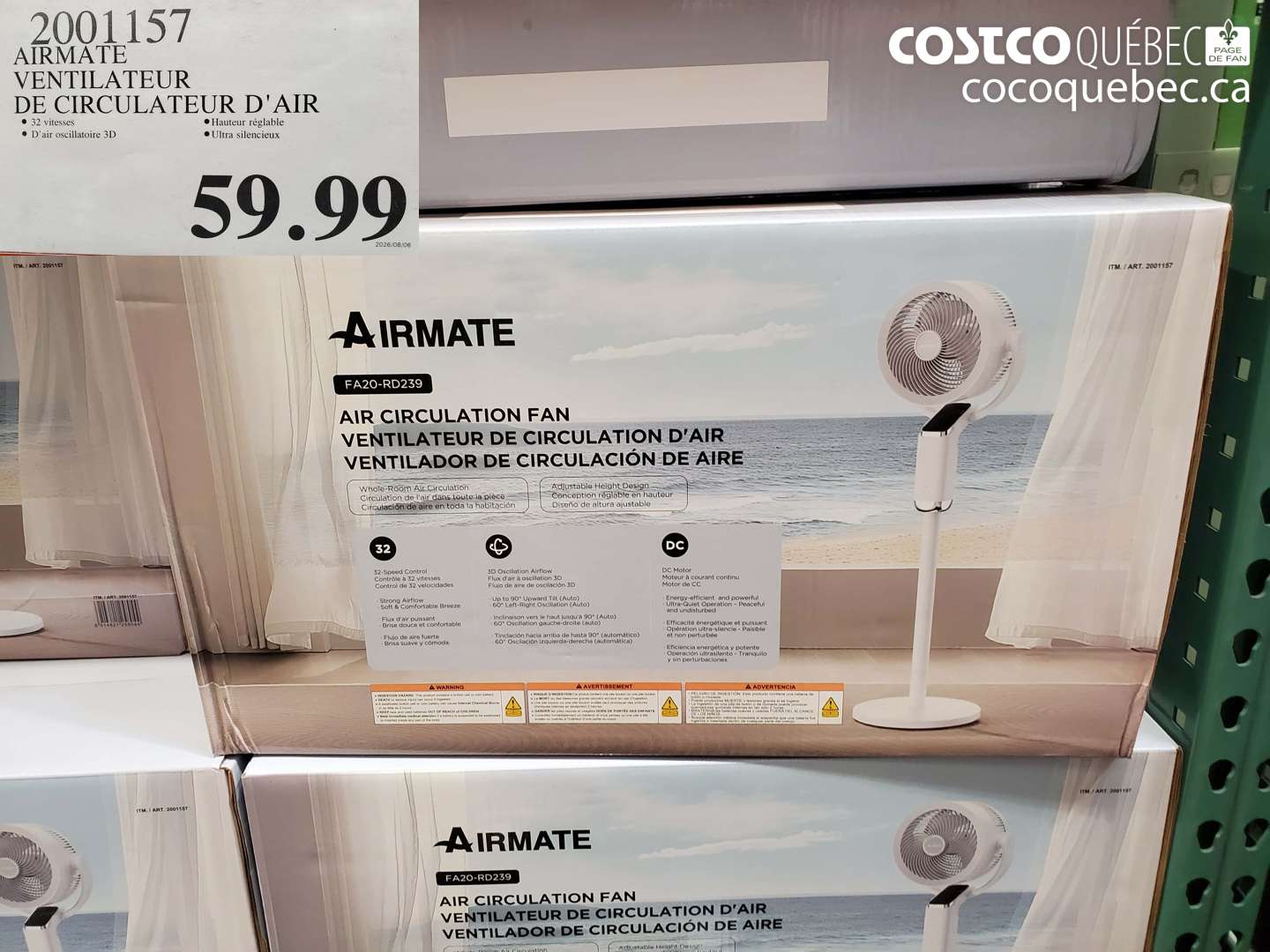 2001157 AIRMATE VENTILATEUR DE CIRCULATEUR D'AIR $59.99