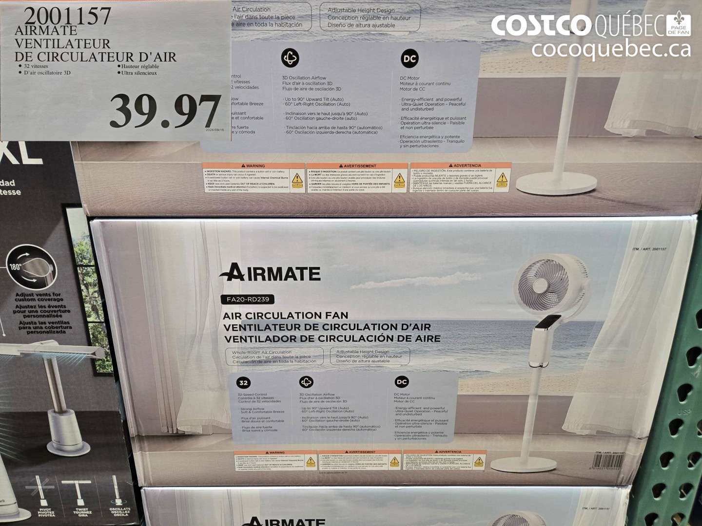 2001157 AIRMATE VENTILATEUR DE CIRCULATEUR D'AIR $39.97