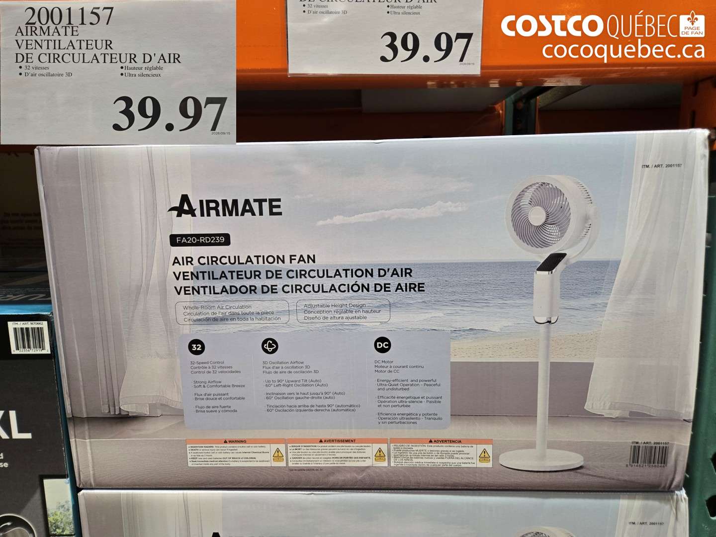 2001157 AIRMATE VENTILATEUR DE CIRCULATEUR D'AIR $39.97