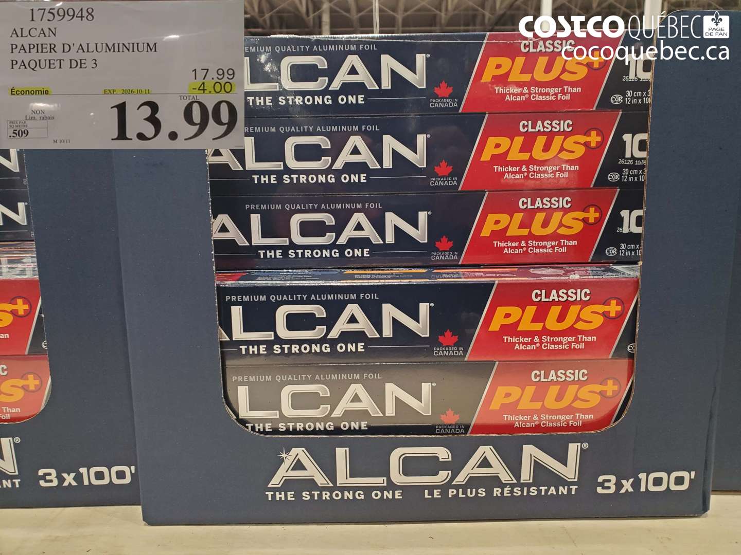 1759948 ALCAN PAPIER D'ALUMINIUM PAQUET DE 3 ($4.00 INSTANT SAVINGS EXPIRES ON 2026-10-11) $13.99