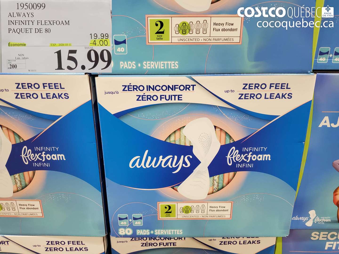 1950099 ALWAYS INFINITY FLEXFOAM PAQUET DE 80 ($4.00 INSTANT SAVINGS EXPIRES ON 2026-10-11) $15.99