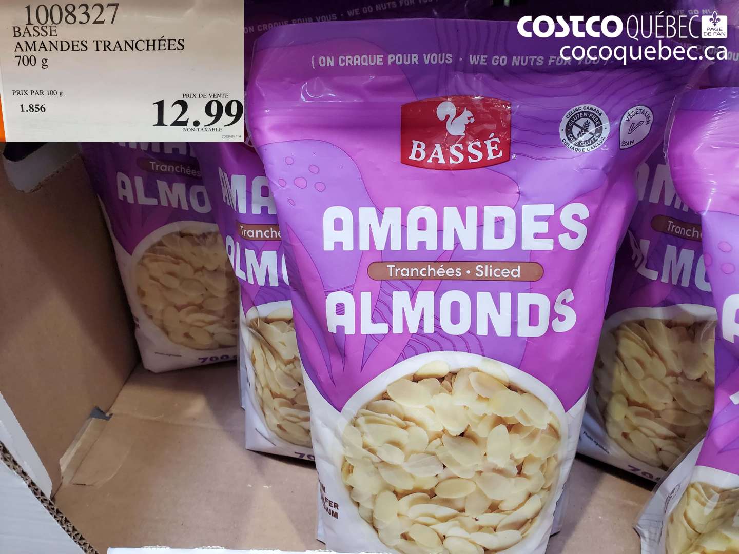 1008327 AMANDES TRANCHÉES $12.99