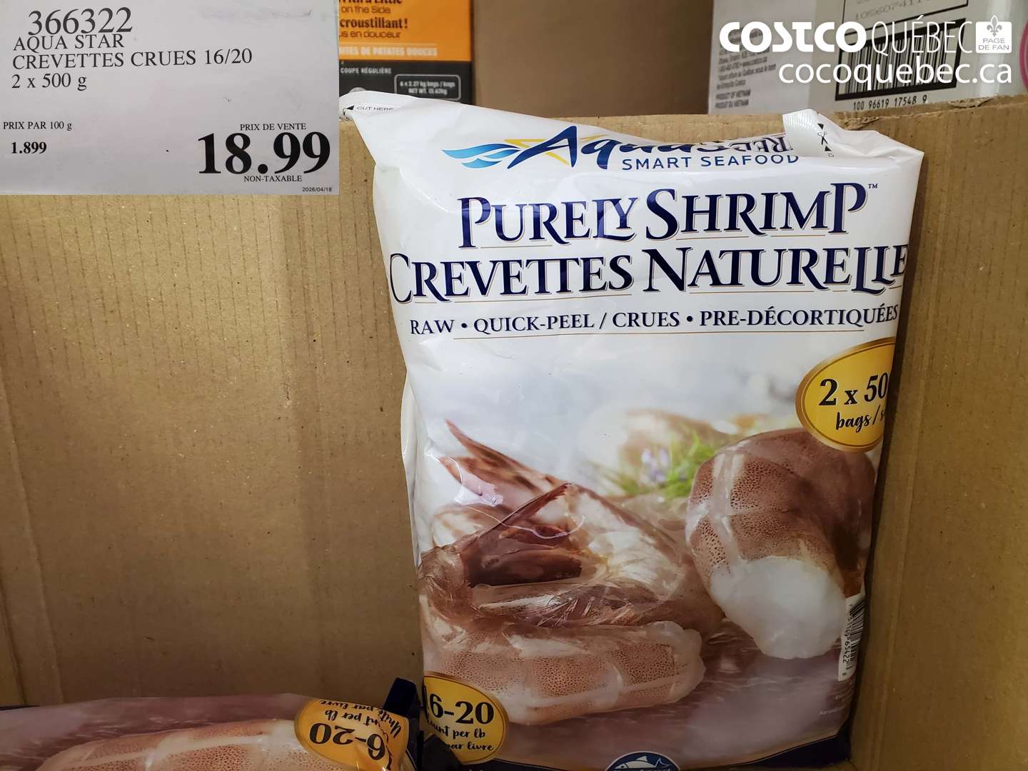 366322 AQUA STAR CREVETTES CRUES 16/20 $18.99