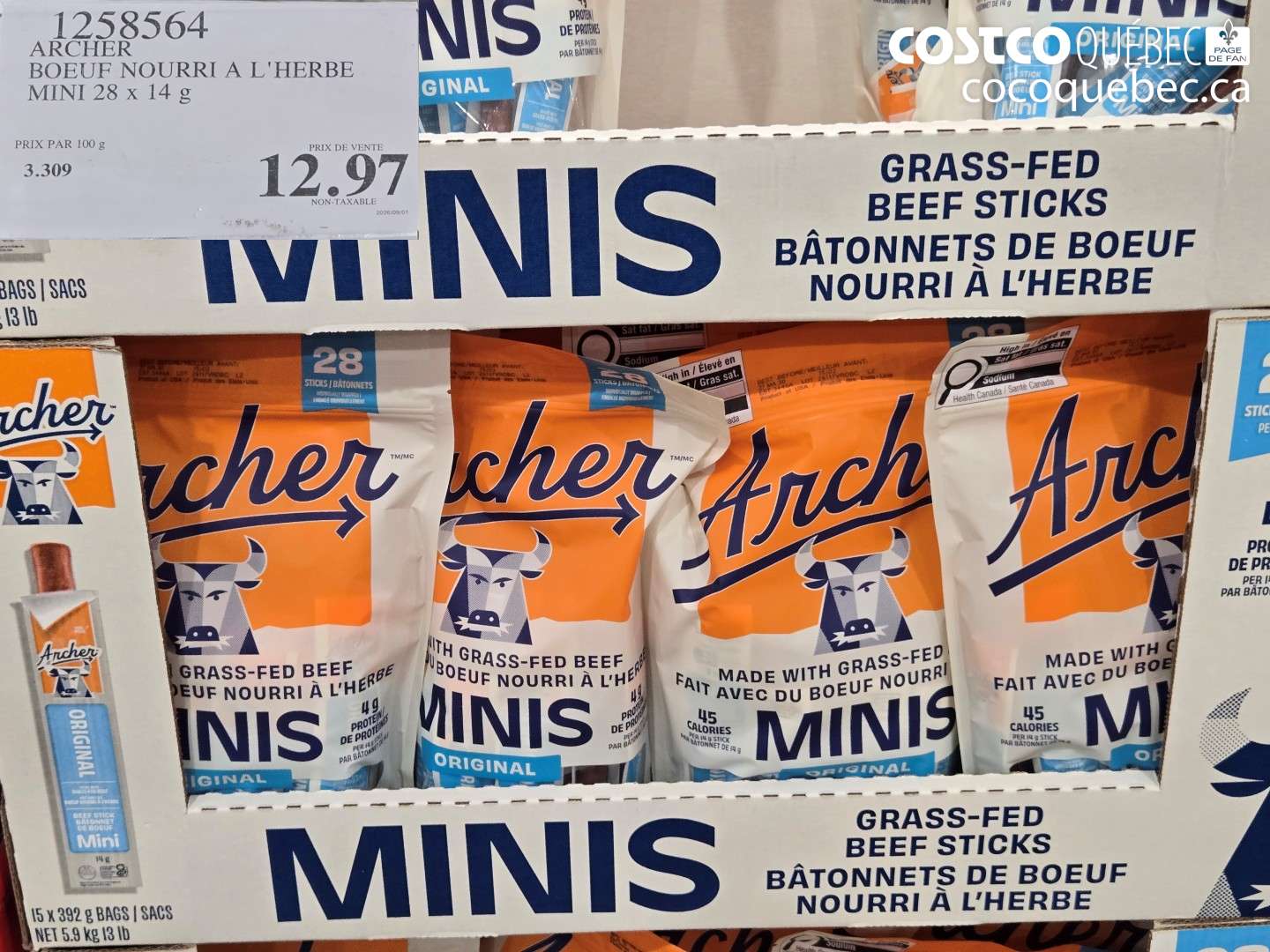 1258564 ARCHER BOEUF NOURRI A L'HERBE MINI 28 X 14 G $12.97