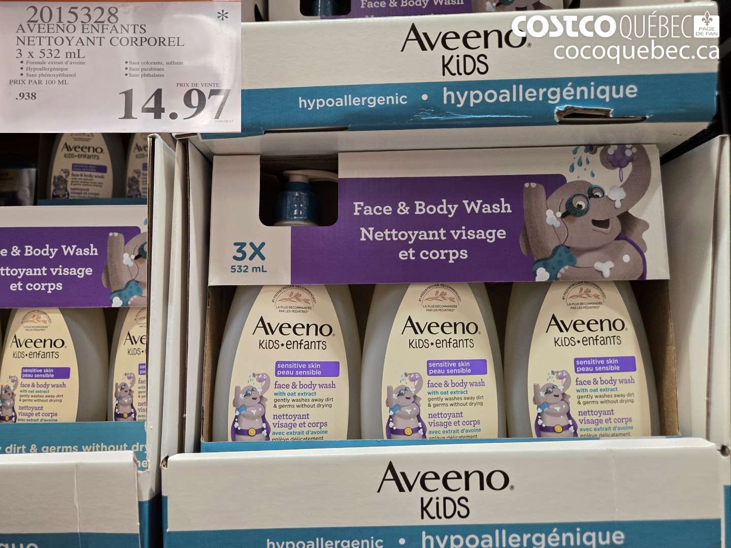 2015328 AVEENO ENFANTS NETTOYANT CORPOREL 3 X 532 ML $14.97