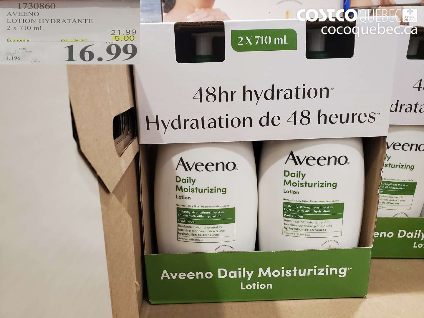 1730860 AVEENO LOTION HYDRATANTE ($5.00 INSTANT SAVINGS EXPIRES ON 2026-10-25) $16.99