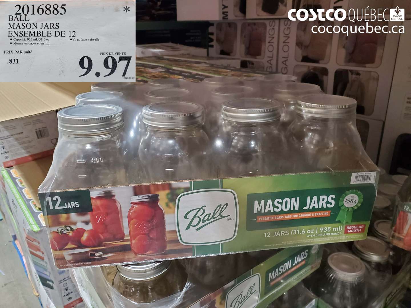 2016885 BALL MASON JARS ENSEMBLE DE 12 $9.97