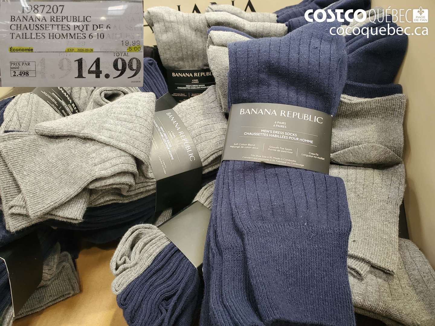 1987207 BANANA REPUBLIC CHAUSSETTES PQT DE 6 TAILLES HOMMES 6-10 ($5.00 INSTANT SAVINGS EXPIRES ON 2026-09-06) $14.99