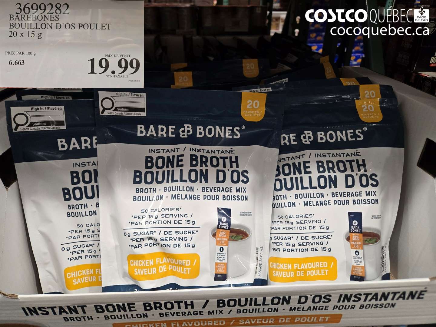 3699282 BAREBONES BOUILLON D'OS POULET $19.99