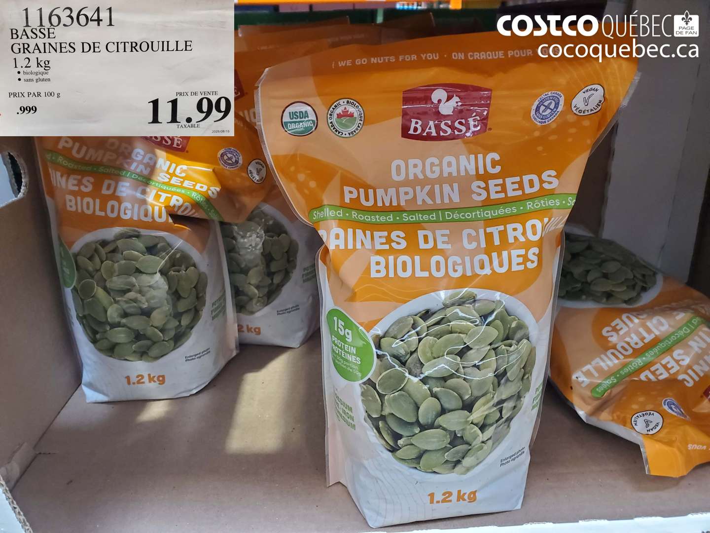 1163641 BASSE GRAINES DE CITROUILLE 1.2 KG $11.99