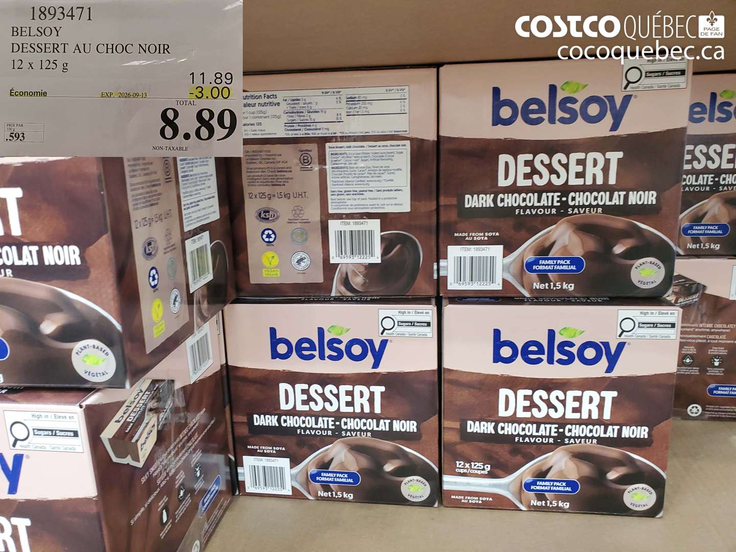 1893471 BELSOY DESSERT AU CHOC NOIR ($3.00 INSTANT SAVINGS EXPIRES ON 2026-09-13) $8.89