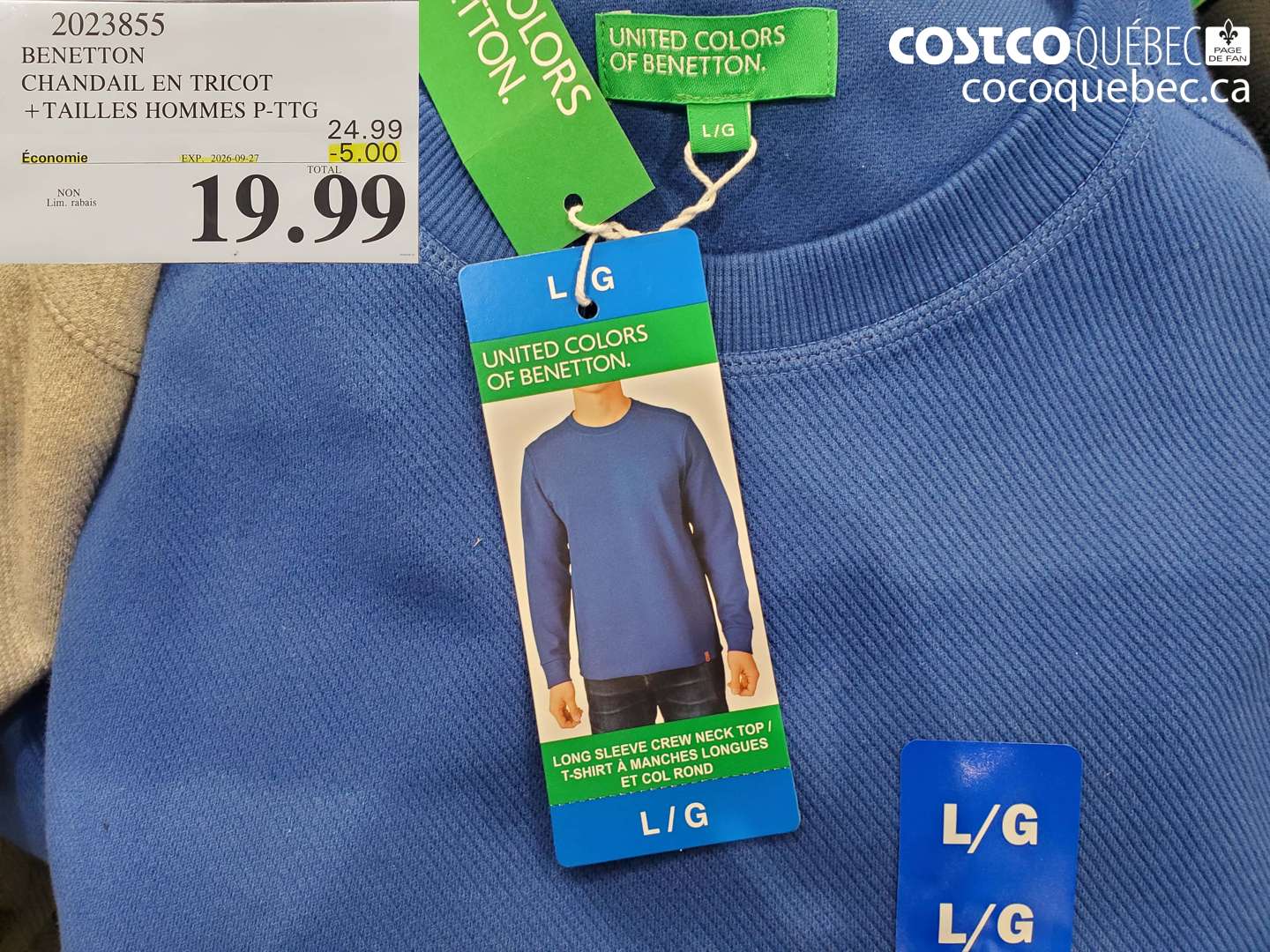 2023855 BENETTON CHANDAIL EN TRICOT + TAILLES HOMMES P-TTG ($5.00 INSTANT SAVINGS EXPIRES ON 2026-09-27) $19.99