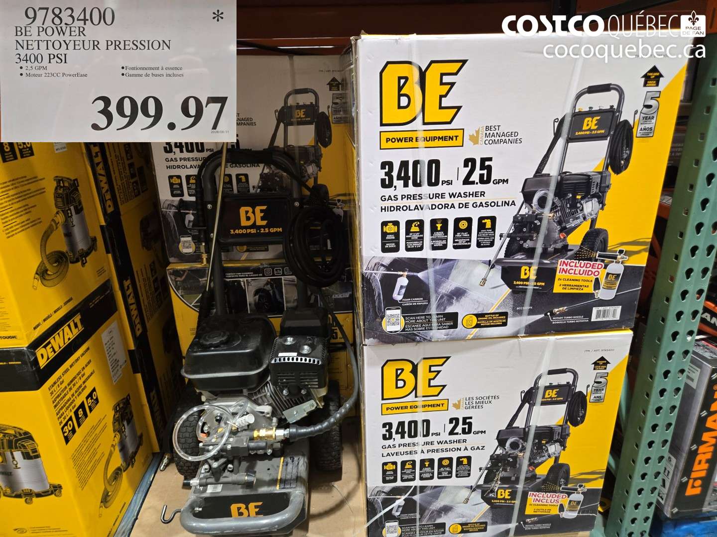 9783400 BE POWER NETTOYEUR PRESSION 3400 PSI $399.97