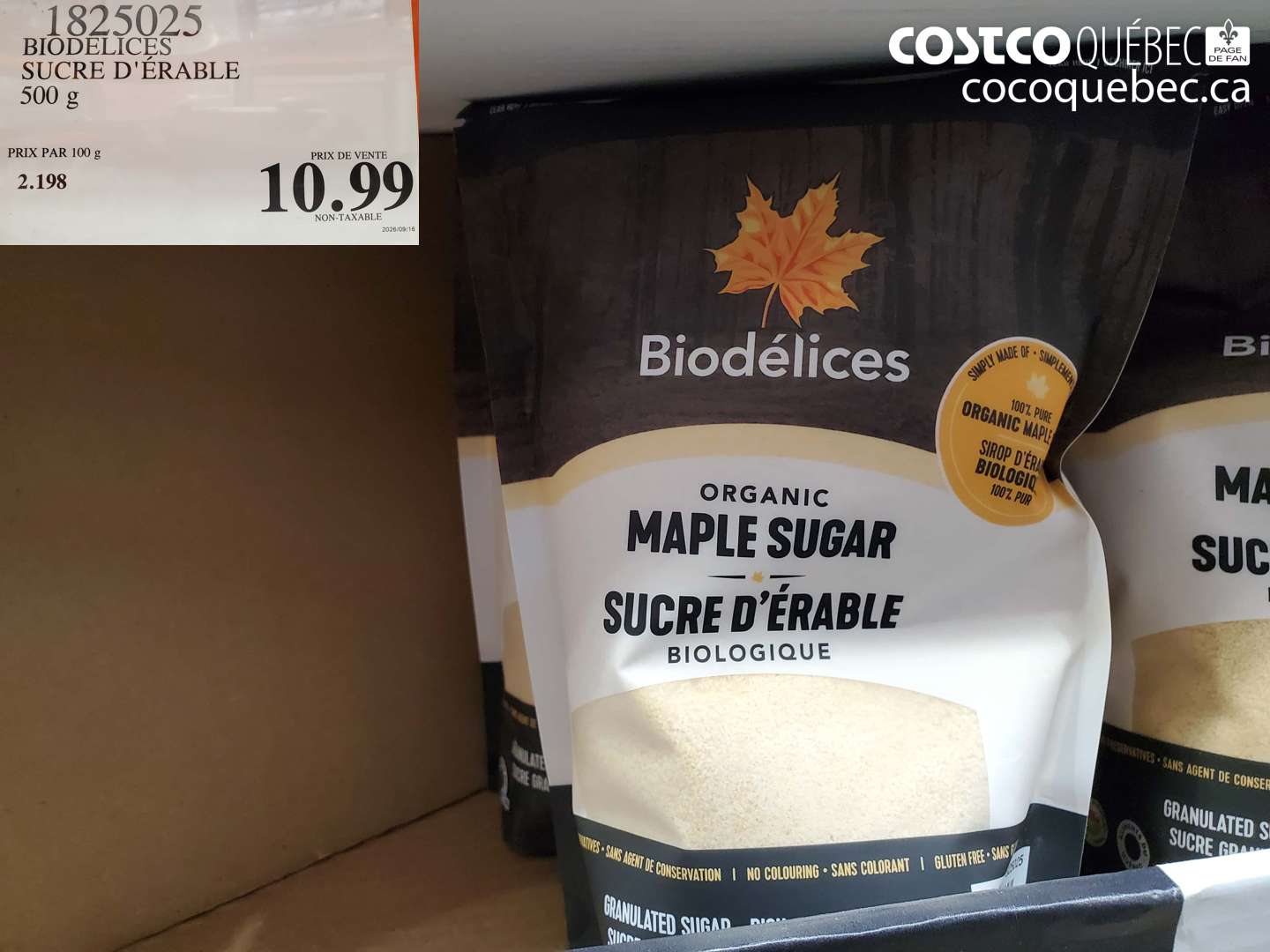 1825025 BIODELICES SUCRE D'ÉRABLE 500 G $10.99